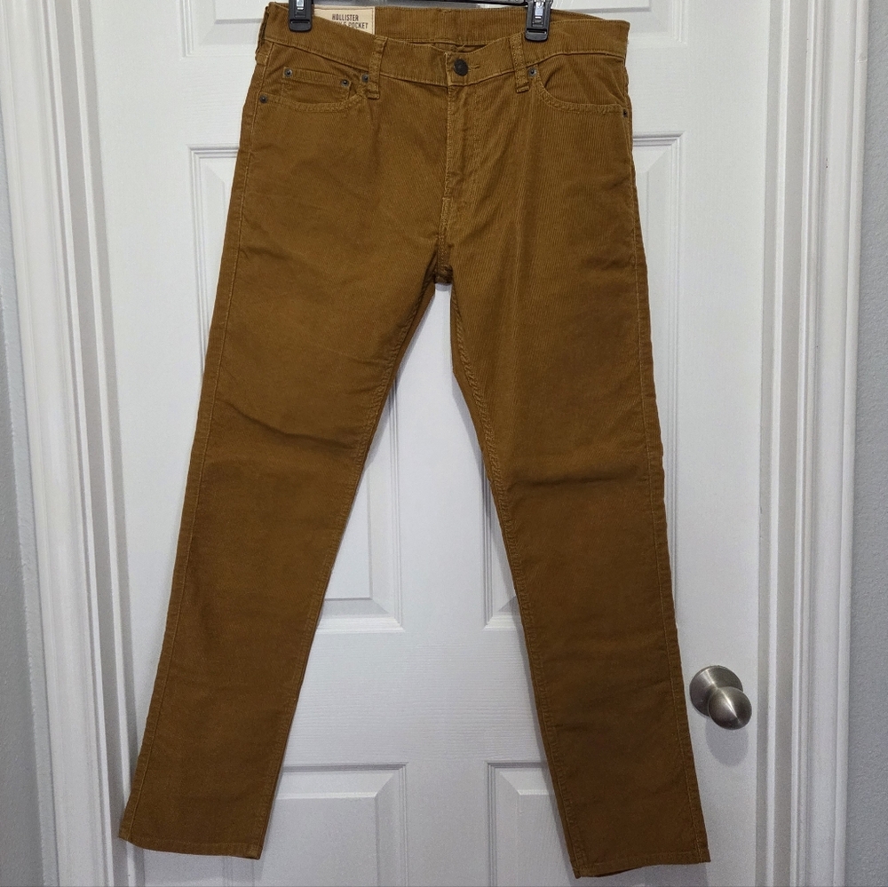 Hollister Men Skinny 5 Pocket Corduroy Pants Brown Tan 33 X 32 Y2K Mallcore